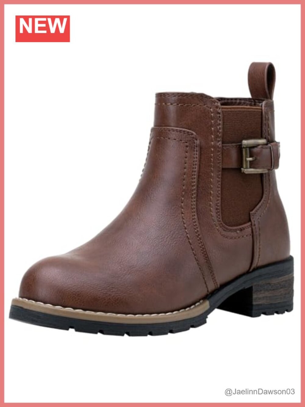 Faux Leather Chelsea Ankle Boots with Side Zip Low Block Heel